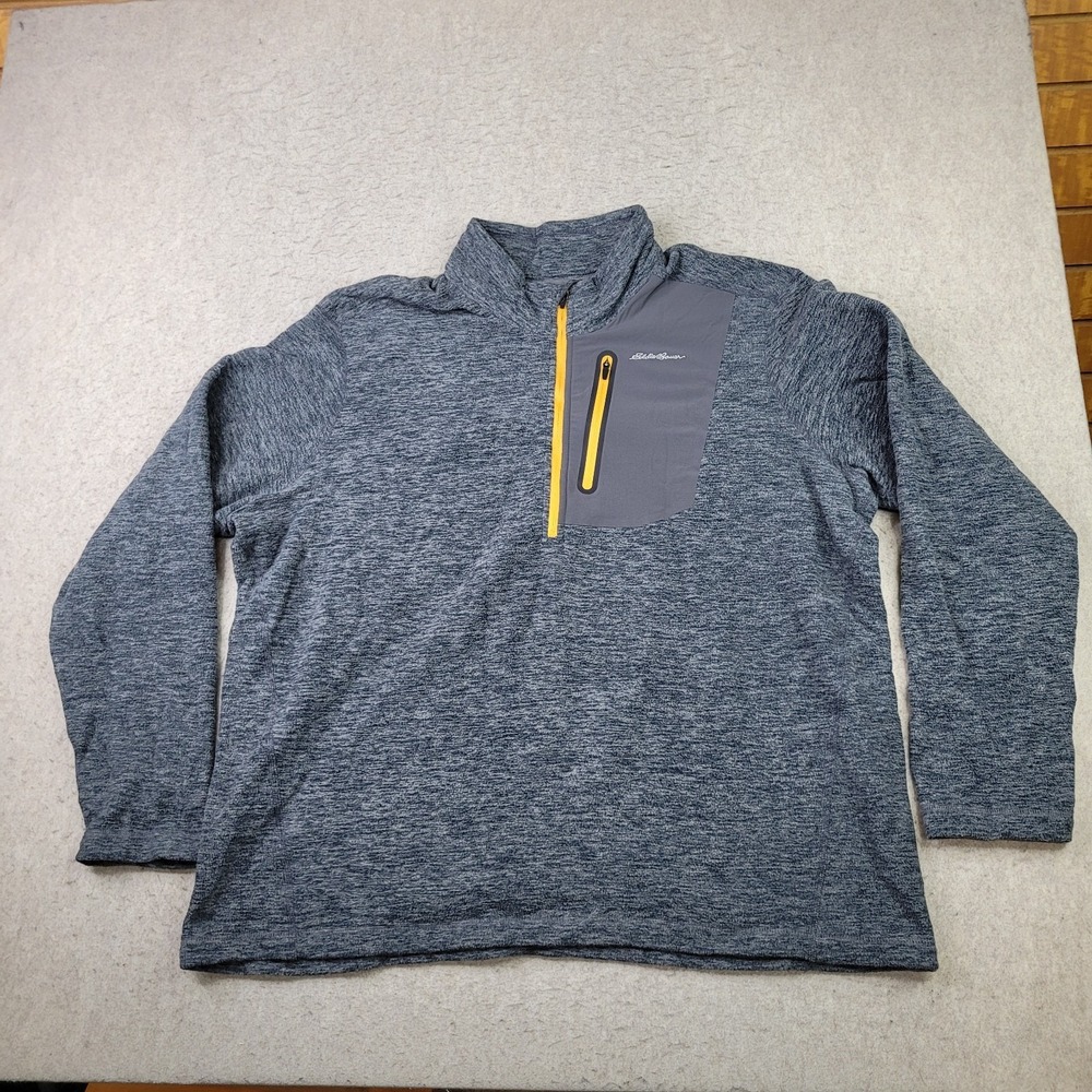 Eddie Bauer Sweater‎ Mens 2XL Gray First Ascent Fleece Quarter Zip Pullover Hike
